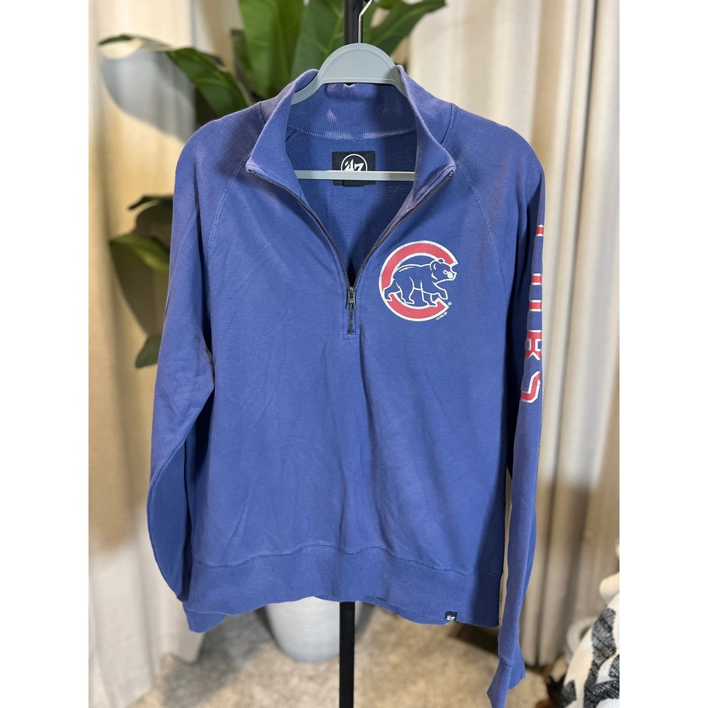 47 Brand Chicago Cubs MLB Quarter Zip Pullover Sweatshirt Blue Large